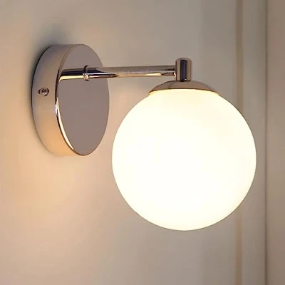 Image of Long Life Lamp Company Frosted Glass Globe Wall Light Sconce Chrome Lamps for Indoors H3097 with LED Bulb Warm White G9