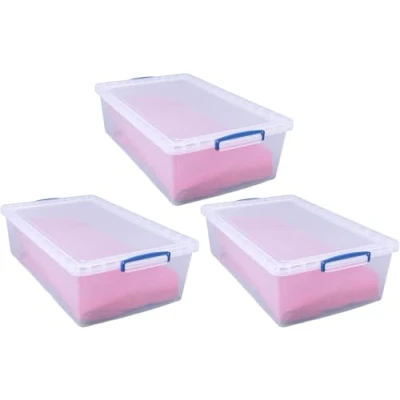 Image of MaryMo Really Useful Nestable Plastic Storage Boxes 43L Clear with Lids (Pack of 3)