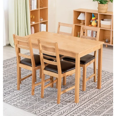 Image of Hallowood Furniture Waverly Oak Small Table and Chairs Set 4, Dining (120x70cm) &amp; Ladder Back Solid (Brown), Kitchen Table, Room Sets for Home Cafe