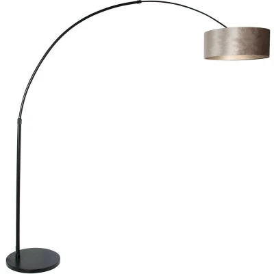 Image of Sparkled Light Arc Floor Lamp Black Matt, Velor Taupe