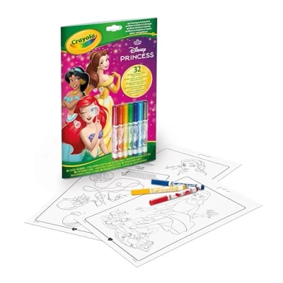 Image of CRAYOLA Disney Princess Activity &amp; Coloring Album, 32 Colouring Pages and 7 Mini Washable Markers, 5807G