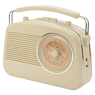 Image of KNG 800 Retro BLUETOOTH Radio, with FM, MW (AM) and Link Smart Phone, use as a speaker. 2 YEAR GUARANTEE. Nostalgic 1950s, 1960s Design, Modern Functions. Mains Electric or Battery (Ivory / Cream Beige Chrome)