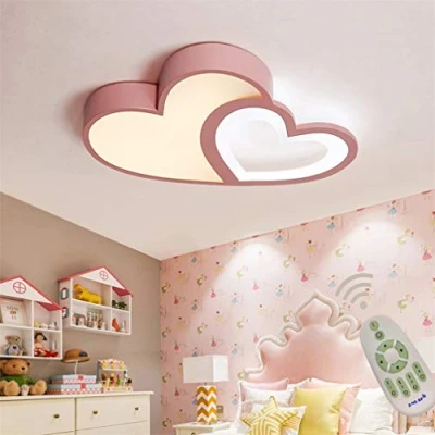 Image of Ceiling Lights Flush Mount Girls Boys Bedroom Children Room Lamp Dimmable with Remote Control, Heart Shaped Design Fixture Acrylic Shade Chandelier for Lounge Kitchen Hallway Lighting L50*W35cm (Pink)