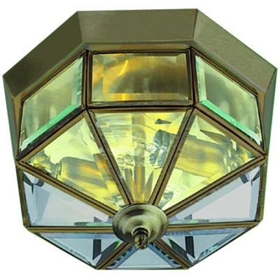 Image of Flush Ceiling 2 Light Antique Brass with Clear Glass, E14