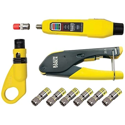 Image of Klein Tools VDV002 818 Coax Install and Test Kit with Crimp Tool, Includes Tester, Stripper Universal F Connectors