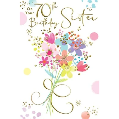 Image of Sister 70th 70 Bright Bunch of Flowers Design Happy Birthday Card Lovely Verse
