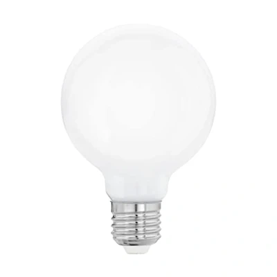 Image of EGLO LED light bulb Milky, opaque E27 globe, 9 watt (equivalent to 75 watt), 1055 lumen, warm white glow, 2700 Kelvin, G80 Edison lamp, Ø 3.1&quot;
