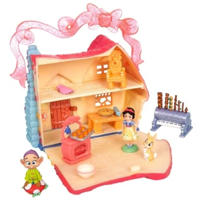 Image of Disney Store Official Snow White Doll House, 10cm / 4&quot; Once Upon a Story Playset Includes Fairytale Cottage, Dopey, Bunny Rabbit and Kitchen Toys, Suitable for Age 3+