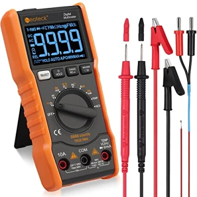Image of Neoteck 9999 Counts TRMS Auto Range Digital Multimeter, Amp Volt Ohm Tester Meter with Temperature Capacitance Frequency Continuity Test Orange