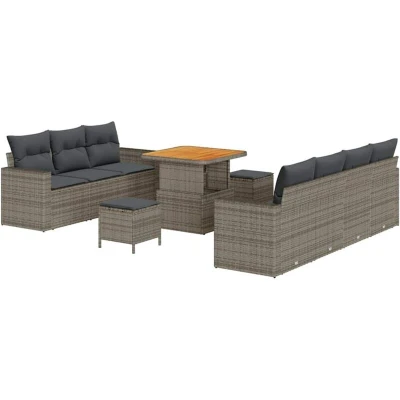 Image of Vidaxl 10 Piece Garden Sofa Set with Cushions Grey Poly Rattan Acacia