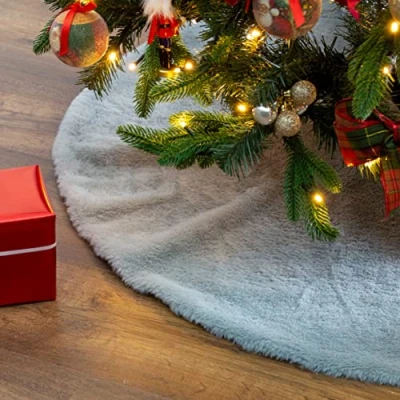 Image of Christmas Workshop Light Grey Short Smooth Faux Fur Tree Skirt