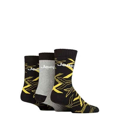 Image of Mens 3 Pair Jeep Camo Cotton Boot Socks Black / Sunshine 6 11