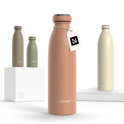 Image of LARS NYSØM Stainless Steel Insulated Water Bottle 12oz 17oz 25oz 34oz 51oz Thermo Flask for Hot and Cold Beverages Leakproof Drinking (Blush Rose, 500ml)