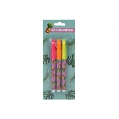 Image of Vibrant Multicolor Pineapple Highlighter Pens (Pack of 3) Fun Fruit Inspired Design Perfect for Planners, Office, and Study