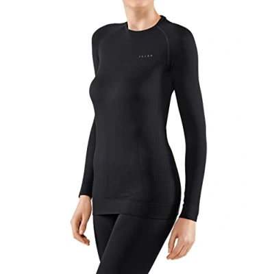 Image of FALKE Women&#039;s Maximum Warm Round Neck W L/S SH Functional Yarn Quick Dry 1 Piece Base Layer Top, Black (Black 3000), L
