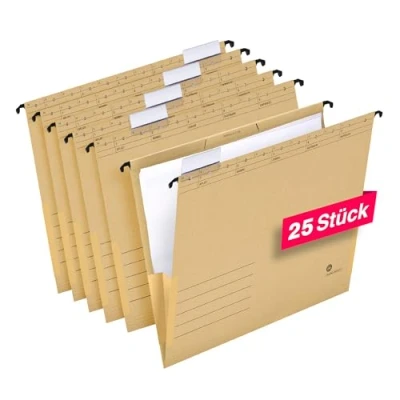 Image of Pack of 25 Brown A4 Hanging Files with Linen Frogs + Full View Tabs