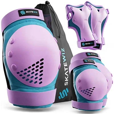 Image of SKATEWIZ Knee and Elbow Pads for Children Kids SMASH Size M/L Blue Purple Scooter Skate