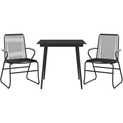 Image of vidaXL 3 Piece Garden Dining Set Black PVC Rattan