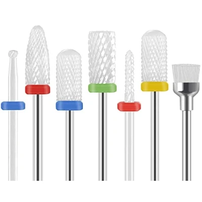 Image of Homeet 7Pcs Ceramic Nail Drill Bit Set, 3/32 Inch Bits for Cuticle Electric Cutter, Professional Safety Acrylic Gel Nails Manicure Pedicure