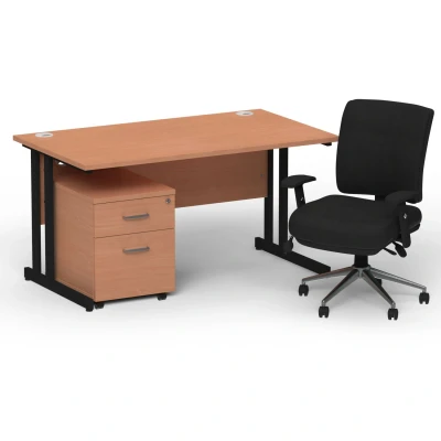 Image of Impulse 1400 Black Cant Desk Beech + 2 Dr Mobile Ped &amp; Chiro