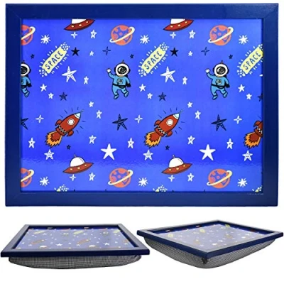 Image of MTS Boys Girls Large Wooden Soft Padded Cushioned Bean Bag Lap Dinner Laptop Food TV Tray for Kids (Space)