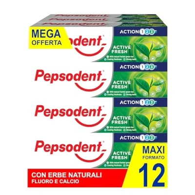Image of Pepsodent Active Fresh Toothpaste with Fluoride and Calcium for Caries Protection 24 Hours 75ml (12x75ml Pack)