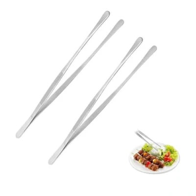Image of 2Pcs Kitchen Tweezers Tongs 30cm Cooking Long Stainless Steel with Straight Serrated Tip Heavy Duty Food for Cooking, Bar, BBQ