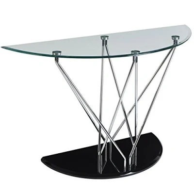 Image of Premier Housewares Half Moon Console Table Wall Mounted Telephone Hallway Glass Black 75 x 122 46 cm