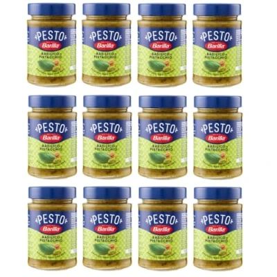Image of Barilla Pesto Basilico e Pistacchio with Basil and Pistachios Made from Sustainable Agriculture 190 g Italian Sauce Gluten Free