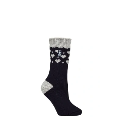 Image of Women&#039;s 1 Pair SOCKSHOP Heat Holders 2.3 TOG Patterned Thermal Socks Hearts Navy 4 8