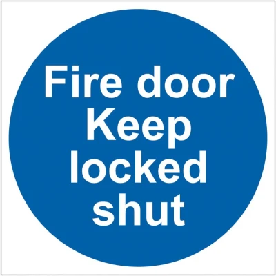 Image of Fire Door Keep Locked Shut Sign, Pack of 20, Self Adhesive Semi Rigid PVC, 100mm x