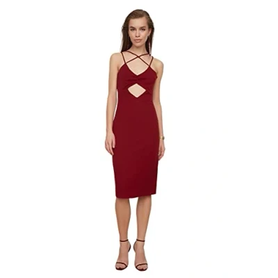 Image of Trendyol Women&#039;s Midi Bodycon Regular Dress, Burgundy, 36 UK
