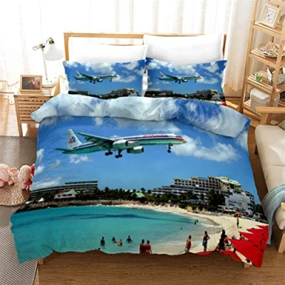Image of Duvet Cover Set Modern Aviation Airplane Helicopter Theme Men and Teenagers Comfortable Durable Bedding Dreamy Aircraft Home Decoration (Aircraft 08,Single)