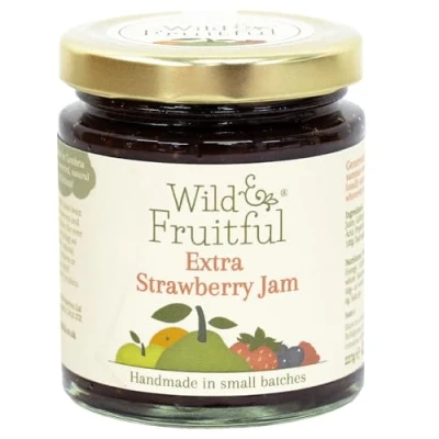 Image of Wild &amp; Fruitful Extra Strawberry Jam 227g Jar Vibrant Summer Flavour Hand Made in Cumbria