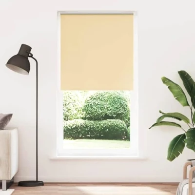 Image of vidaXL Roller Blind Blackout Beige 95x150 cm, Easy Clean 100% Polyester, Aluminum Top Rail, Drill Free Installation