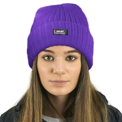 Image of RockJock Ladies Womens Warm Winter Lined Beanie Hat with R40 Thermal Insulation Purple