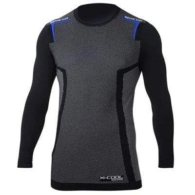 Image of Sparco Unisex&#039;s 002202nreb1xss T Shirt Long Sleeve K Carbon Blue XS/S, Multicoloured, 42/50 EU