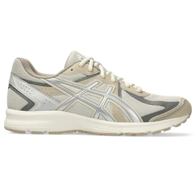 Image of Asics Sportstyle JOG 100 Unisex Trainers, Size: 8, Oatmeal/pure silver Imitation leather/ textile