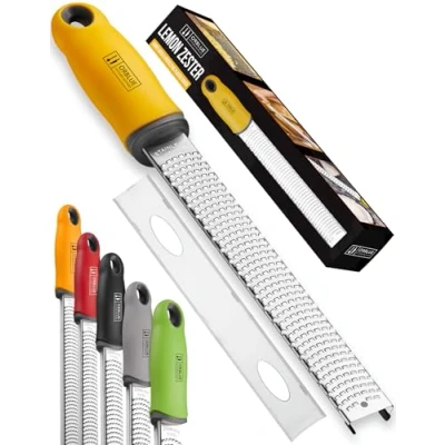 Image of ORBLUE PRO Citrus Zester &amp; Cheese Grater Versatile Kitchen Tool for Lemon, Parmesan, Ginger, Garlic Nutmeg Chocolate Fruits Veggies Razor Sharp Stainless Steel Blade with Protective Cover