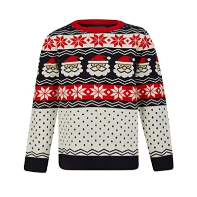 Image of Boys Santa Head Fairisle Novelty Christmas Jumper in Tokyo Red 4 5 Years