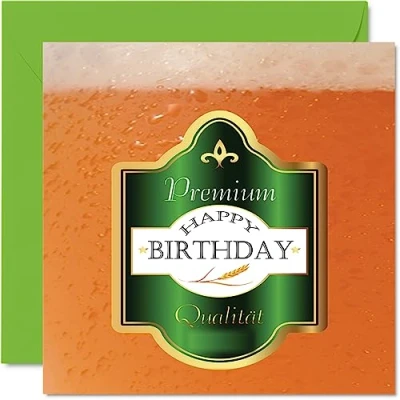 Image of Beer Birthday Cards Premium Lager Happy Card for Dad Brother Uncle Son Grandad Best Friend Husband Partner Work Colleague Cousin 145mm x Bday Greeting Men