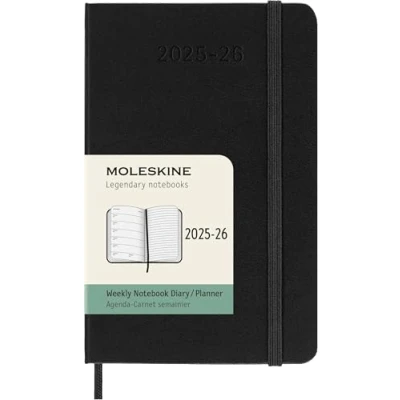 Image of Moleskine Weekly Planner 2025 2026, 18 Month with Note Space, Hard Cover and Elastic Closure, Pocket 9 x 14 cm, Black Color