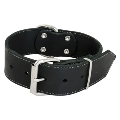 Image of JACK AND VANILLA, Large Dog Collar, Fat Leather, Black, Size 30 mm x 50 cm