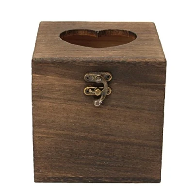 Image of Retro Brown Wooden Tissue Box Square