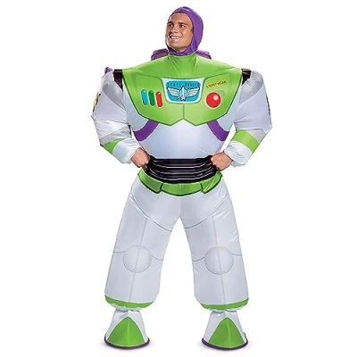 Image of DISGUISE 89448AD Disney Buzz Lightyear Inflatable Toy Story 4 Costume, Cartoon, White, One Size Adult