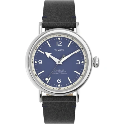 Image of Timex Standard Mens Black Watch TW2V71300 Blue Leather (archived) One Size