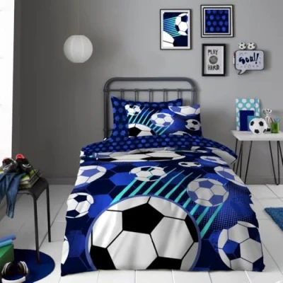 Image of GC GAVENO CAVAILIA Football Duvet Cover Single With Pillow Case, Super Soft Reversible Printed Bedding, Cosy &amp; Comfy Polycotton Kids Bedding For Boys Girls, Blue