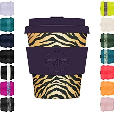 Image of Ecoffee Cup 8oz 240ml Reusable Eco Friendly 100% Plant Based Coffee with Silicone Lid &amp; Sleeve Melamine Free Biodegradable Dishwasher/Microwave Safe Travel Mug, Colchesterfield