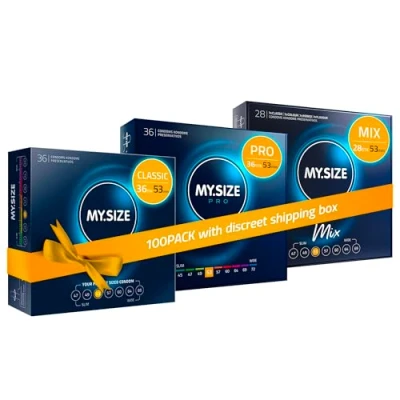 Image of MY.SIZE 100 Condoms 53 mm Megaset Classic+Mix+Pro I Size 1 Economical piece Packet Extra Thin Premium Very Sensitive Wall