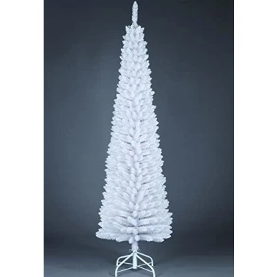 Image of SHATCHI 4Ft 8Ft Artificial Flocked Slim Christmas Pencil Tree Holiday Home Decorations with Pointed Tips and Metal Stand, White, 6ft